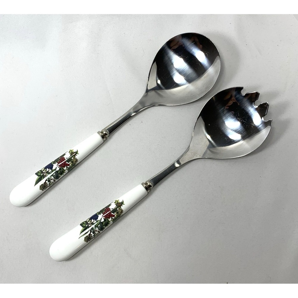 PORTMEIRION Salad Servers Ceramic Christmas Holiday "The Holly And The Ivy"